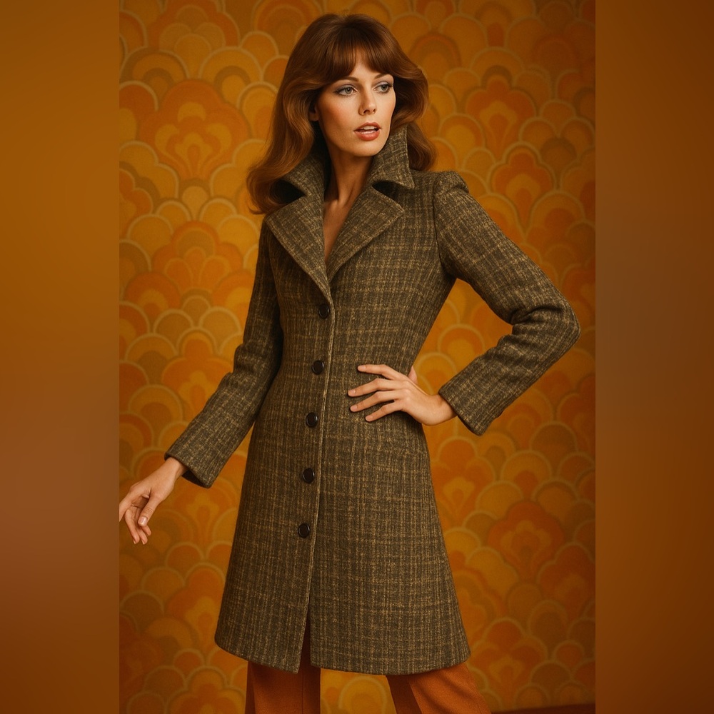 Woolsworth Vintage Women’s Boucle Green Purple Plaid Button Up Coat Sz M